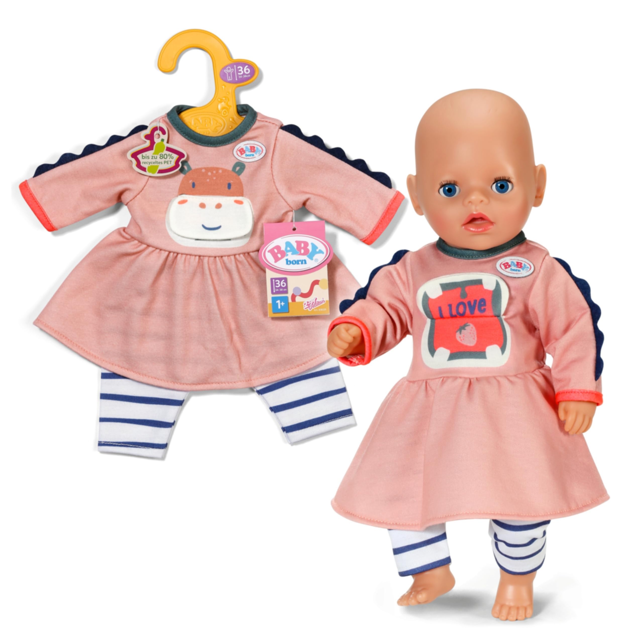 BABY born Dress Jungle with Striped Leggings, Cute Outfit for 36cm Dolls, 838129 Zapf Creation