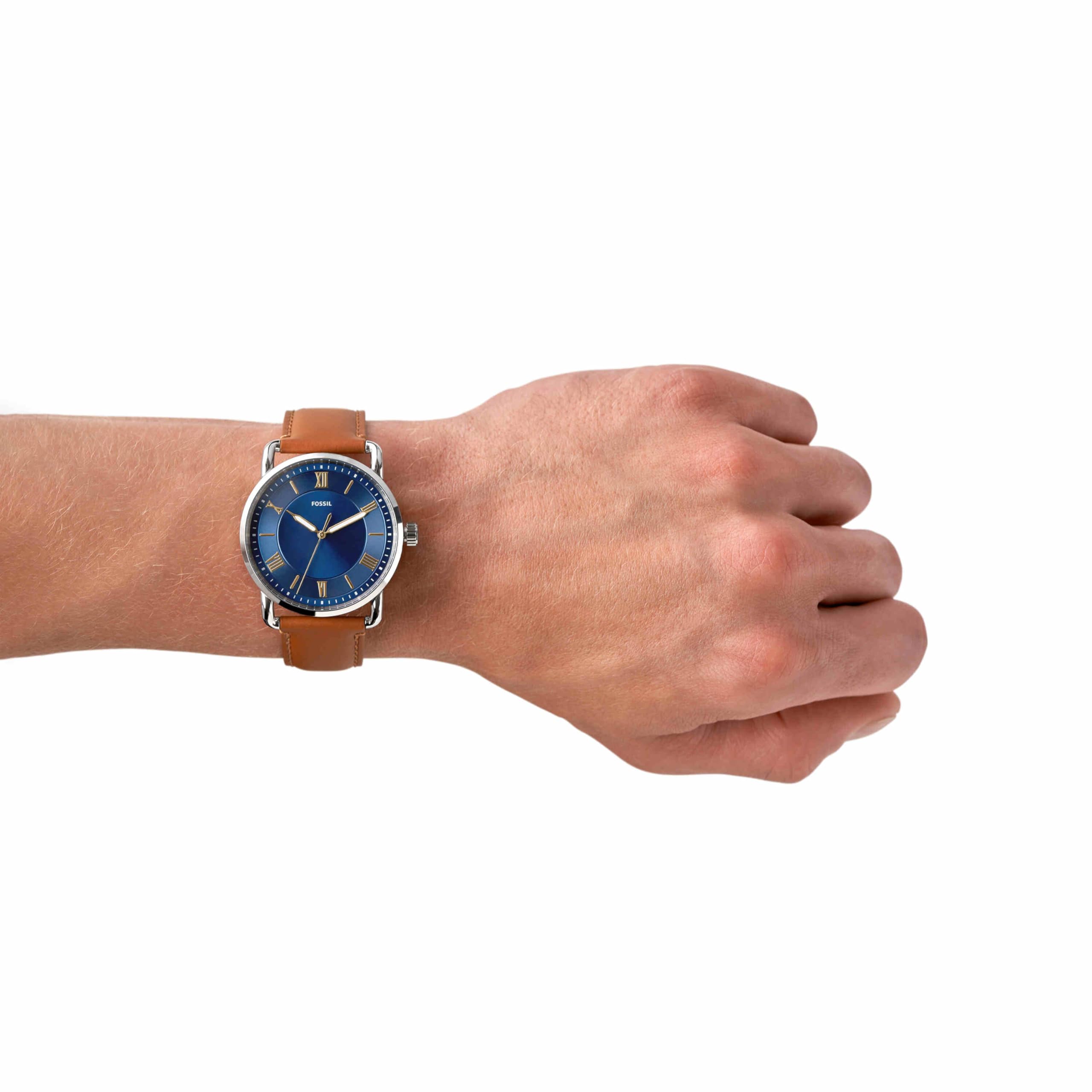 Fossil Copeland męski zegarek, mechanizmem kwarcowym i paskiem ze stali nierdzewnej lub skóry