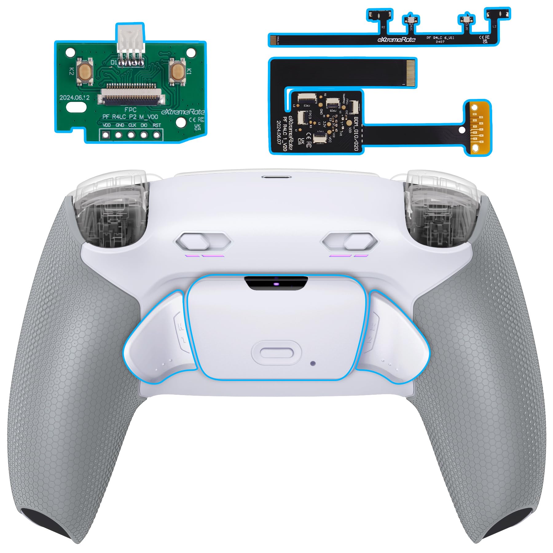 eXtremeRate Rise Plus MAX Back Paddles Kit with Clicky Trigger Stops & Rubberized Grip for PS5 Controller BDM-010 020, Remappable Back Buttons Kit for PS5 Controller - White Gray - NO Controller
