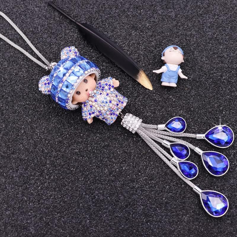 Barrageon Auto achteruitkijkspiegel hanger ornament interieur opknoping decoratie slinger kleurrijke bling charme decor voor vrouwen kristal geluk strass hart (liefdeschampagne