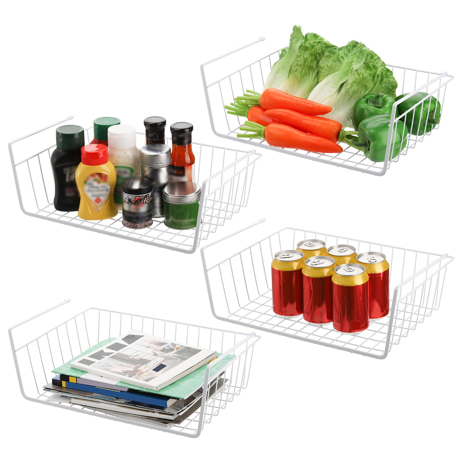 QIWODE Cesto portaoggetti sotto il ripiano impilabili, Cestini da appendere sotto lo scaffale per la cucina, la dispensa, l'armadio, la libreria, la scrivania, bianco (confezione da 2