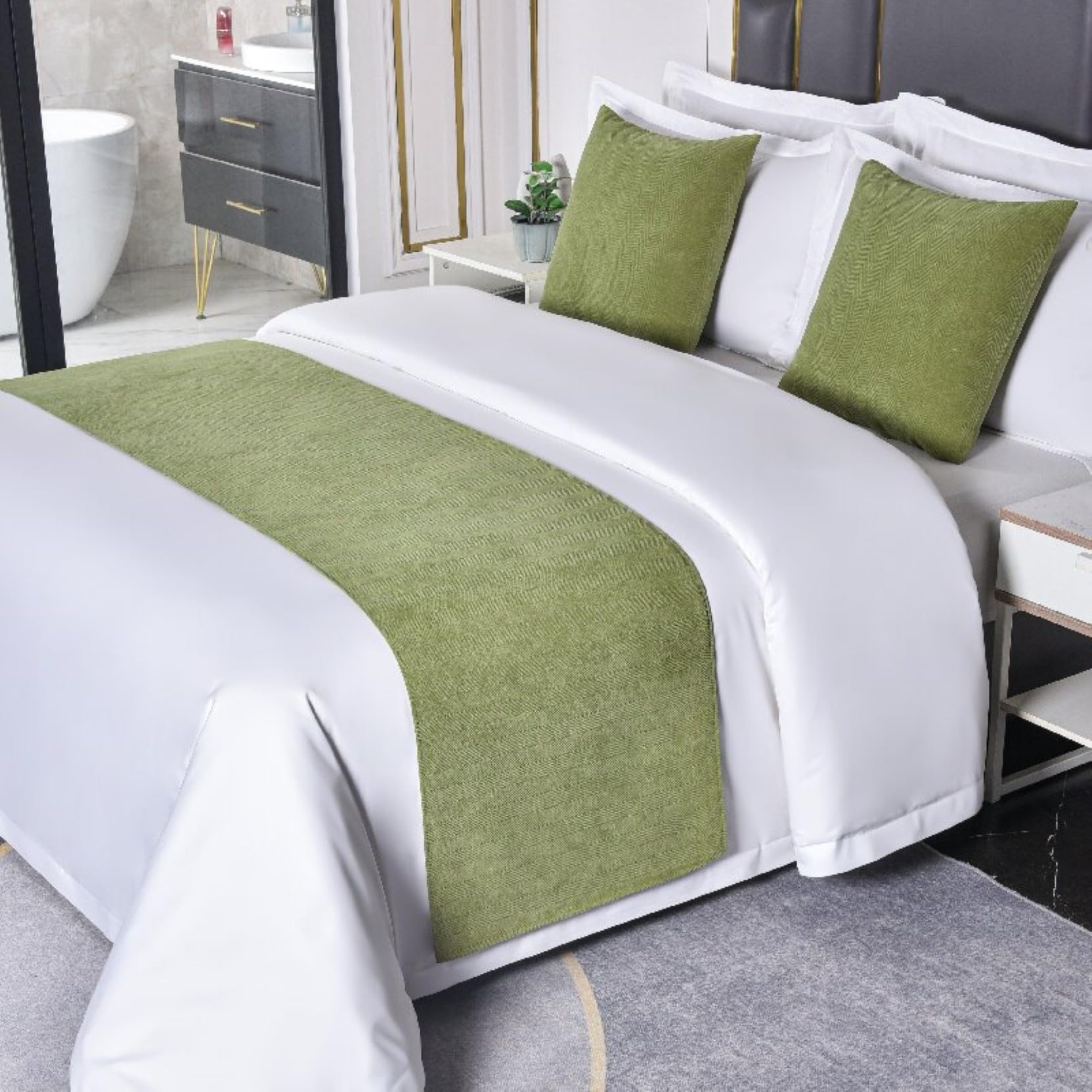 HLASMSPE Hotel Bed Runners Solid Color Bed Scarves Modern Bedding Cover Decor Bedspread Blankets Throw Protective, Light Green, 50x160cm bed runner for 1m bed