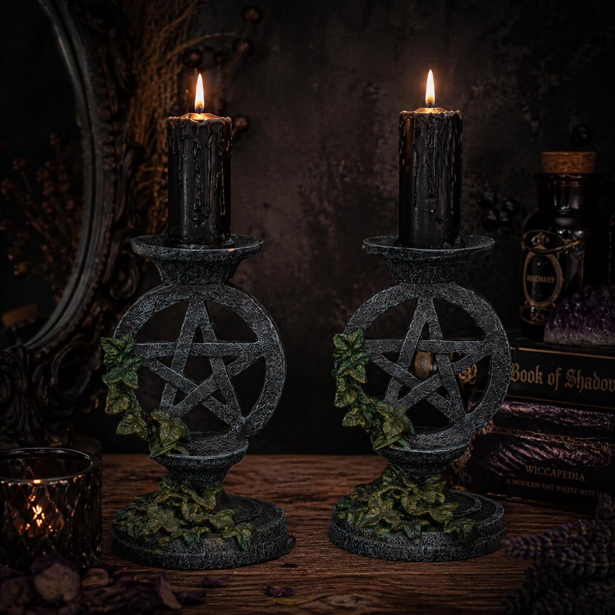 Nemesis Now NEM5177 Kerzenständer mit Pentagramm, 13,4 cm, Grau