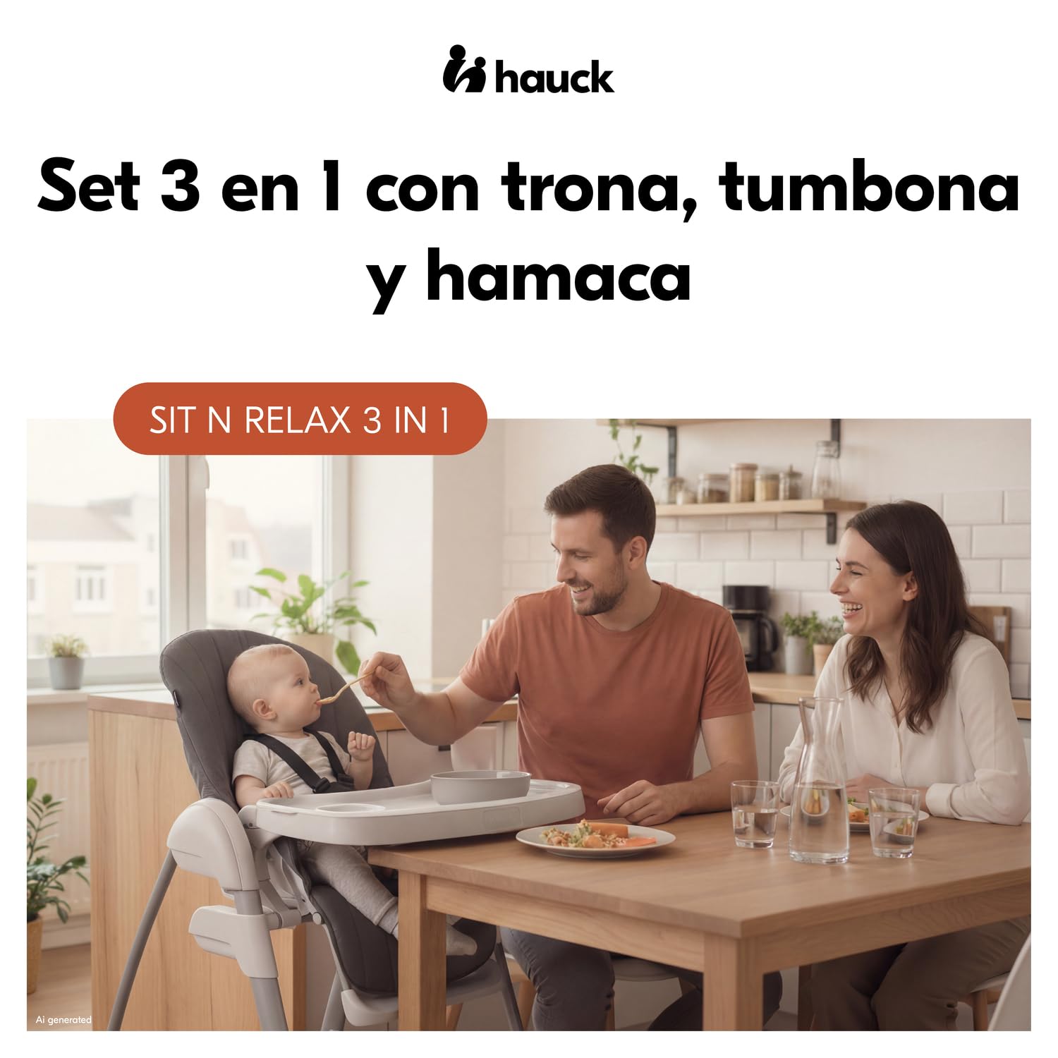 hauck Sit N Relax 3 en 1 Tronas de Bebe Plegables desde Nacimiento hasta 15 kg - con Hamaca para Recién Nacido - Balancín - Arco de Juegos - Bandeja - Ruedas y Cesta - Altura Regulable