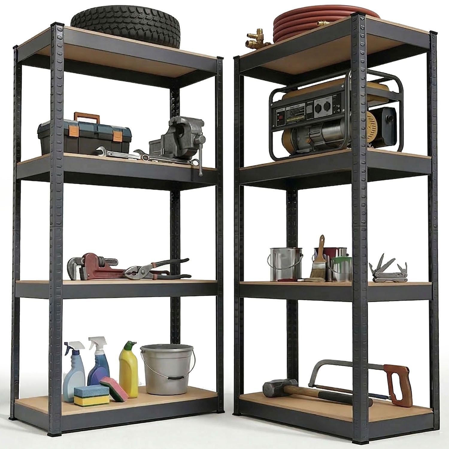 Juskys Juego de 2 estanterías de Almacenamiento Easy 160x80x40cm (AlxAxP) | 640kg de Capacidad de Carga | 8 estantes | Estantería metálica para Cargas Pesadas Estantería de Encaje para sótanos Gris