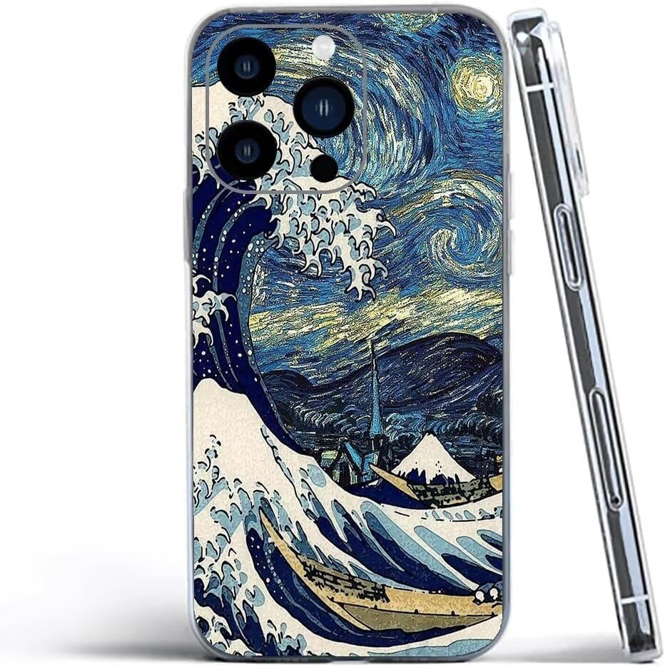 ZackLi Phone Case The Starry Night Compatible with iPhone 15 Pro Max The Great Wave Hokusai Shockproof TPU Phone Cover