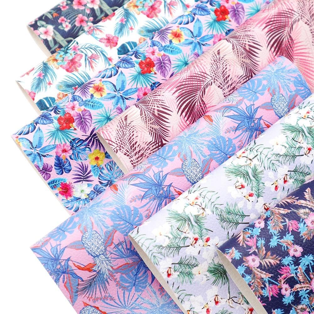 CraftsFabrics 7pcs 8"x12" Pineapple Floral Printed Synthetic Vinyl PVC Faux Leather Sheets Bundle A4 for Bows Earrings Crafts, DIY Projects — image 1
