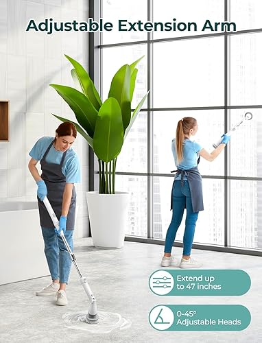 Miniatura 6 de Sweepulire Limpiador eléctrico giratorio SW1, limpiador eléctrico de baño con mango largo, 2 velocidades de centrifugado, cepillo limpiador de