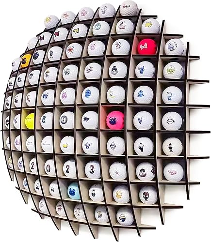 Golf Ball Display Case, Wooden, 3D Spherical, Holds 78 Balls, Great for Collectors, Wall Mounted, Sports/Golf