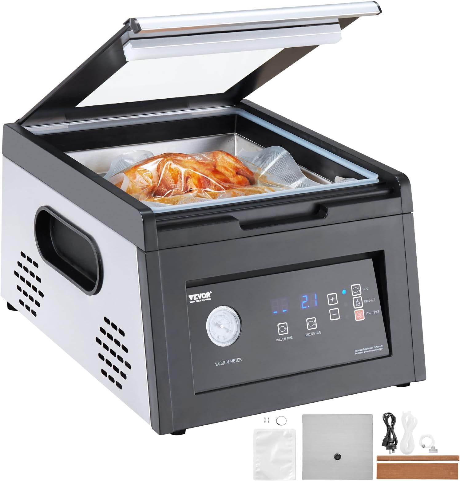 VEVOR Chamber Vacuum Sealer, 380W Vacuum Pump Power, Vacuum Packing Machine for Wet Foods, Meat, Compact Design with 11.5" Sealing Length, Ideal Commercial Vacuum Sealer for Professional and Home Use