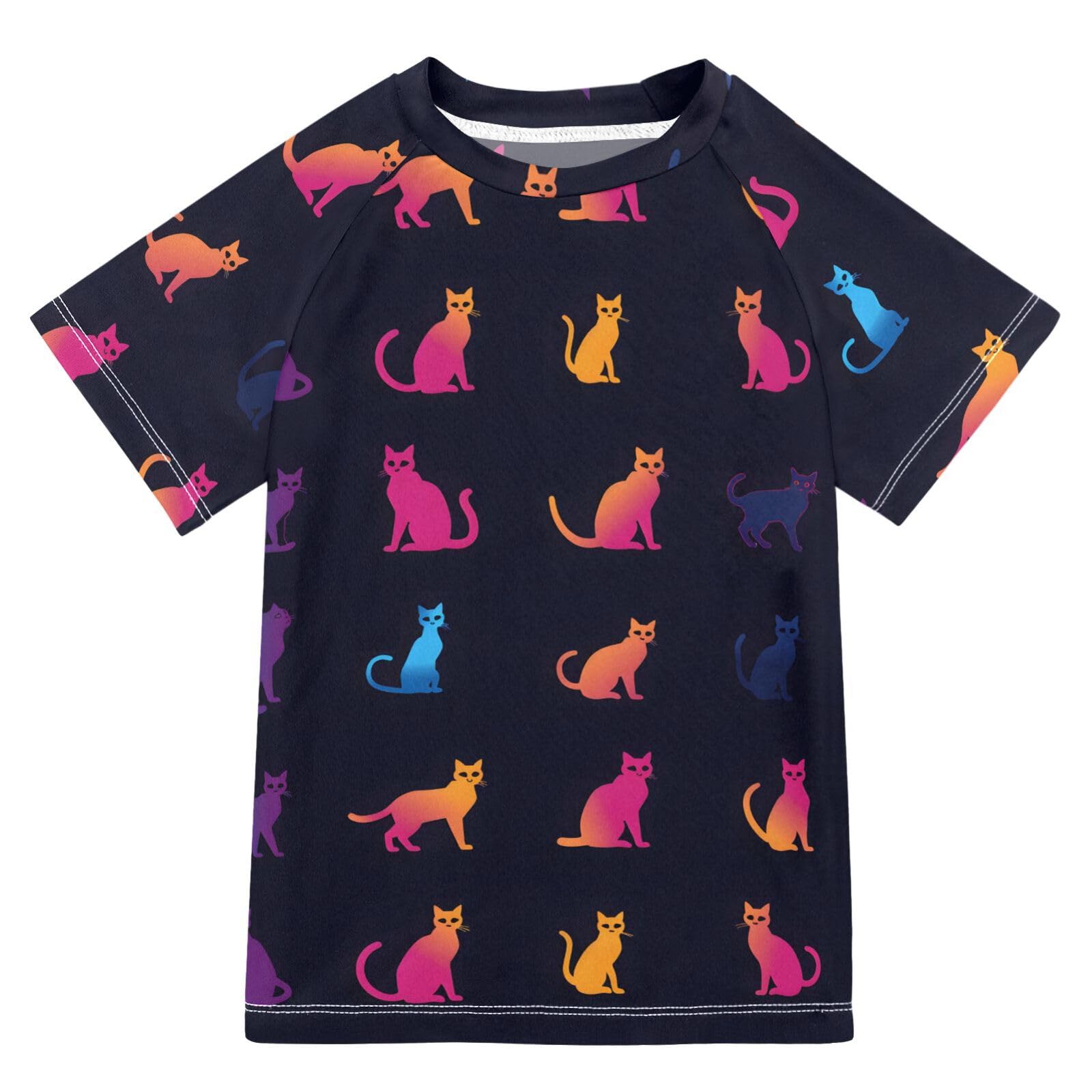 ALAZA Kids Rash Guard Boys Toddler Swim Shirts Short Sleeve Cat Silhouette UPF 50+ 3T
