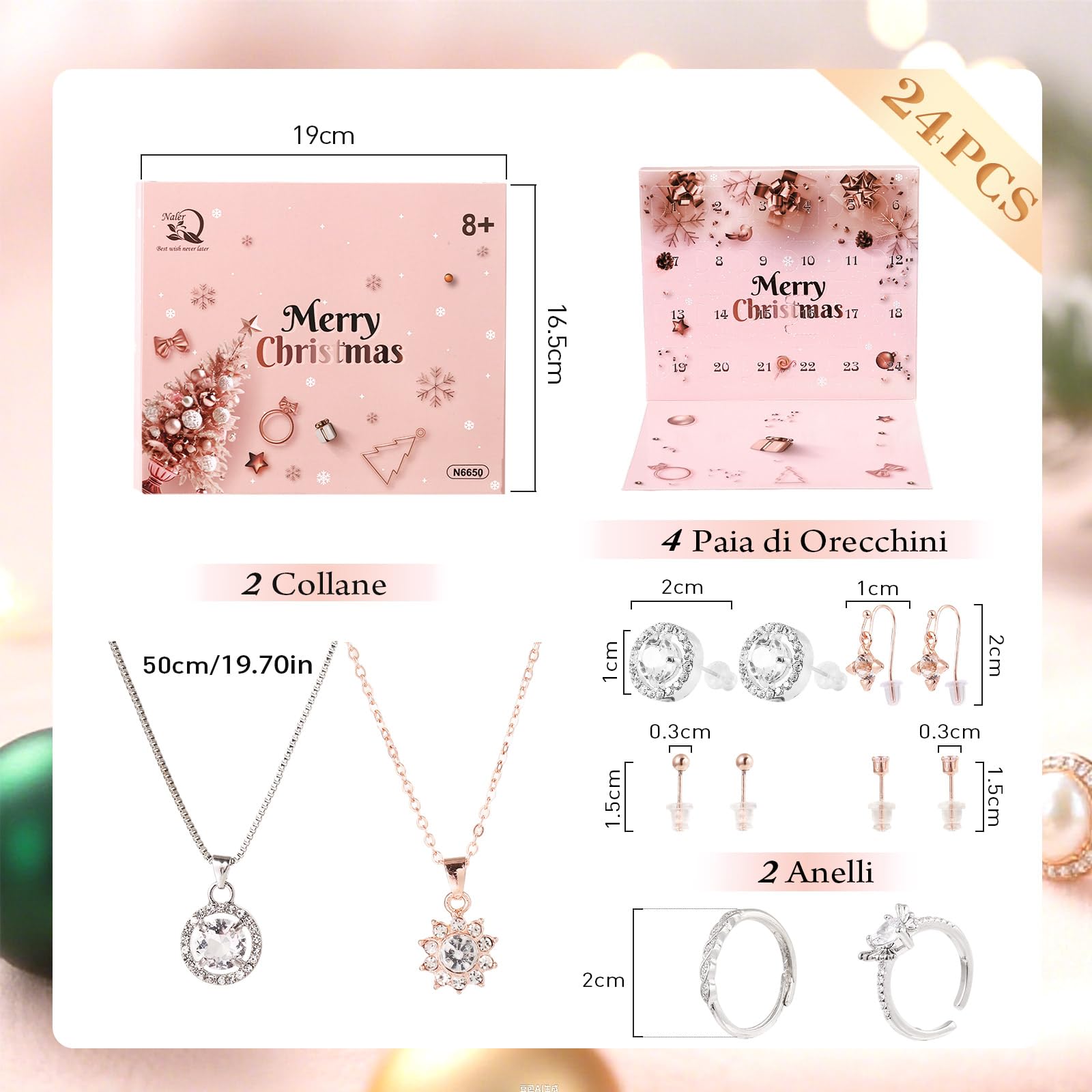 Naler Calendario Avvento 2025 Gioielli per Ragazze, Braccialetti DIY con Ciondoli, Collana, Orecchini e Anelli in Acciaio Inossidabile - Regalo Originale per Bambine 6-12 Anni