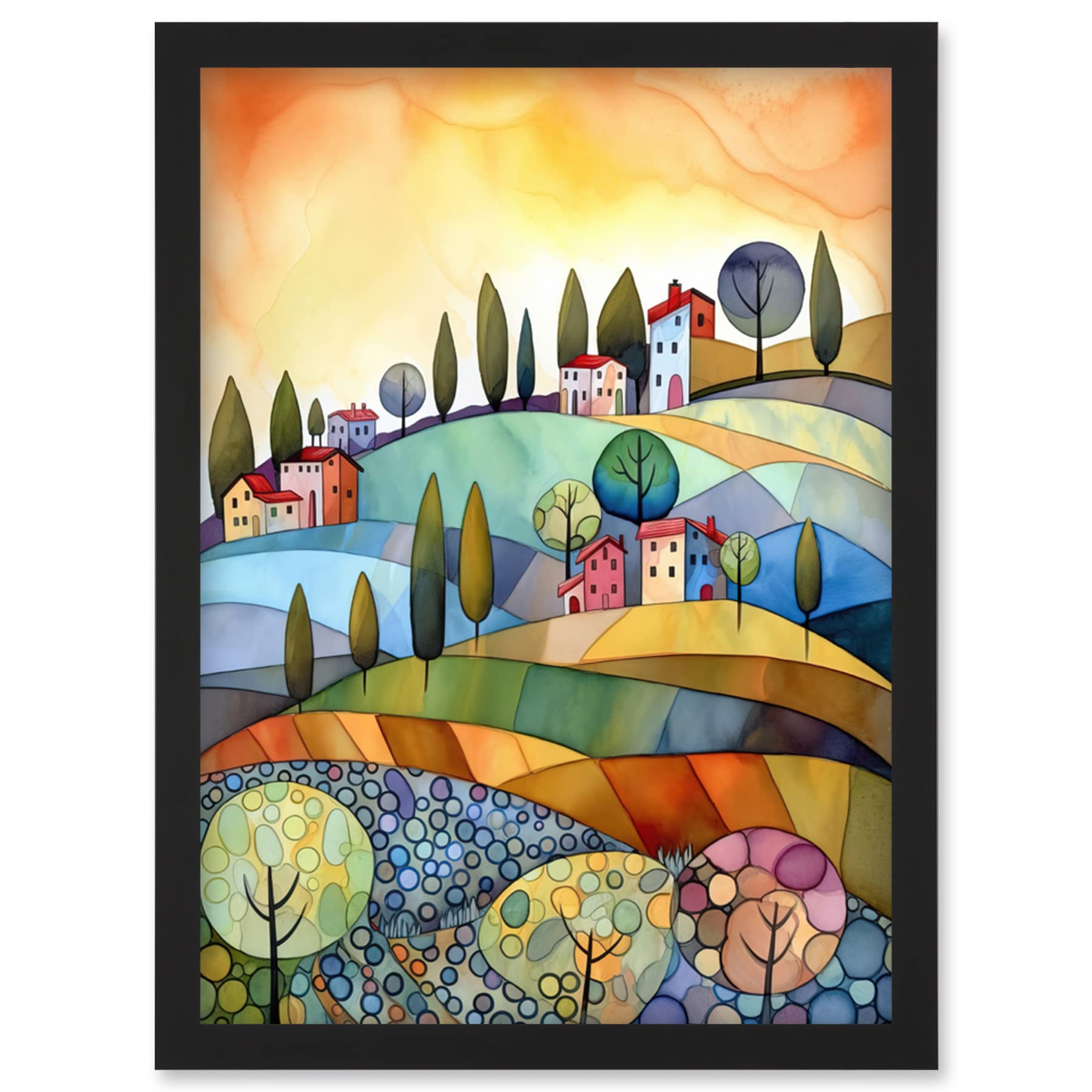 Artery8 Italian Countryside Midsummer Landscape Folk Art Artwork Framed Wall Art Print A4