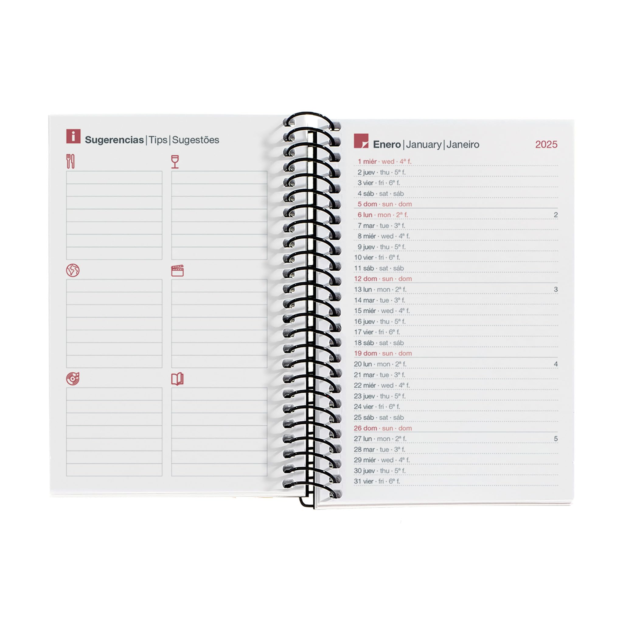 Miquelrius, 2025 Diary, Yearly Diary 80 x 120 mm, Day Page, Flexible Polypropylene Cover, Spiral, Paper 80 g/m², Spanish - Image 3