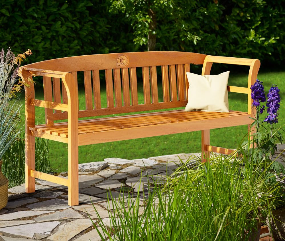 Casaria Banc de Jardin en Bois d'Eucalyptus Certifié FSC - Gravure de Rose