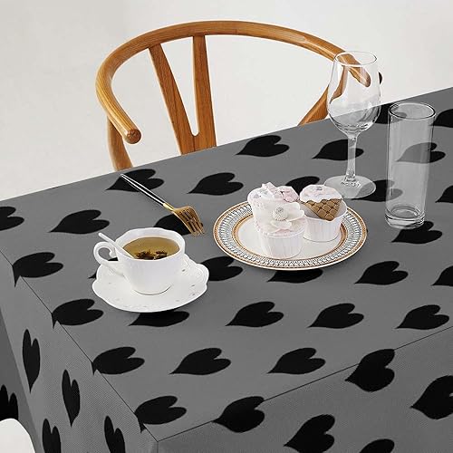 Miniatura 2 de Mantel rectangular de 60 x 90 pulgadas, diseño de lunares multicolor, diseño de corazón, blanco de tela para fiestas, resistente a las manchas,