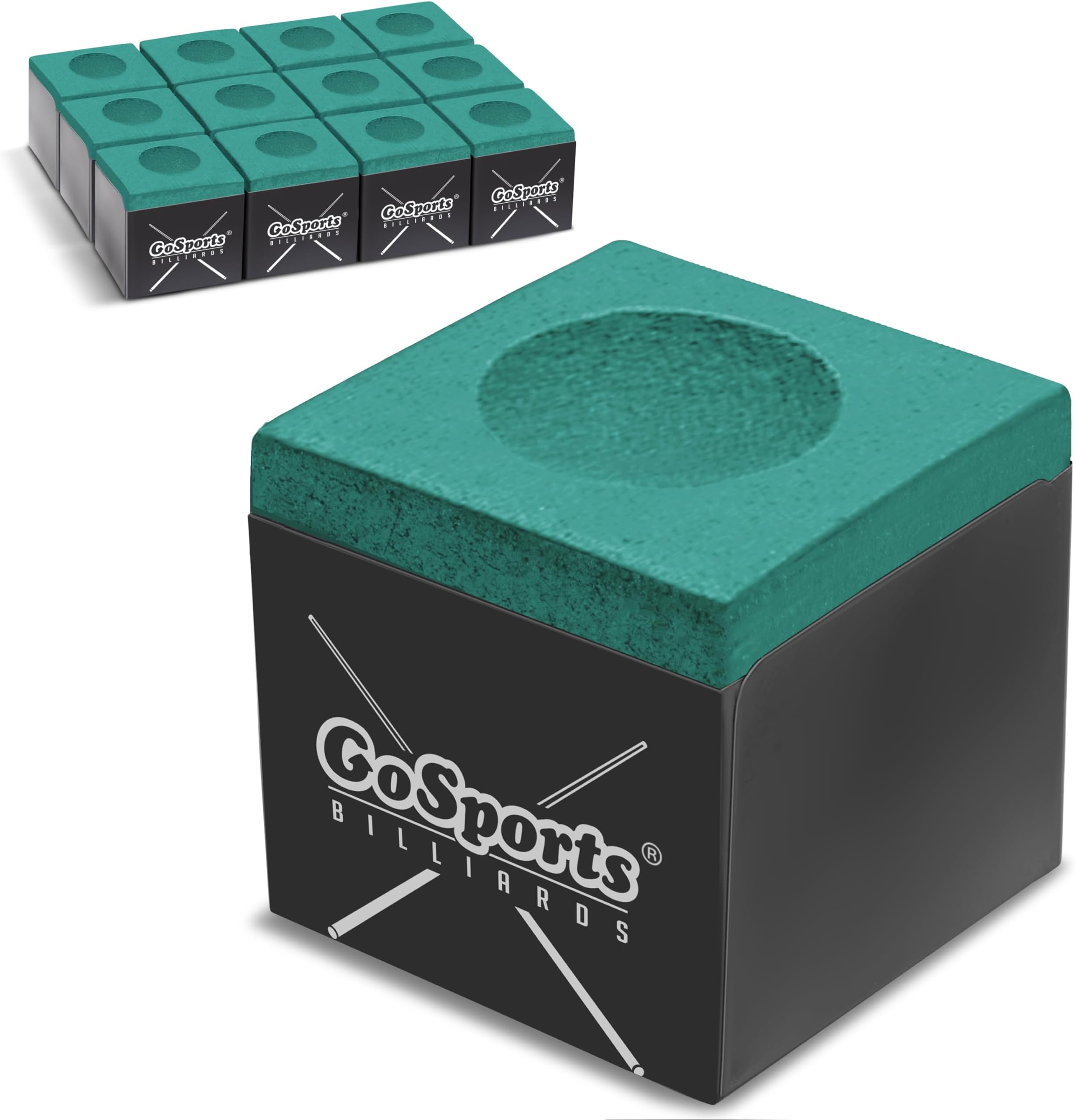 GoSports Premium Pool Cue Chalk Cube 12 Pack - Black, Blue, Red, or Green - Billiards Pool Stick Chalk