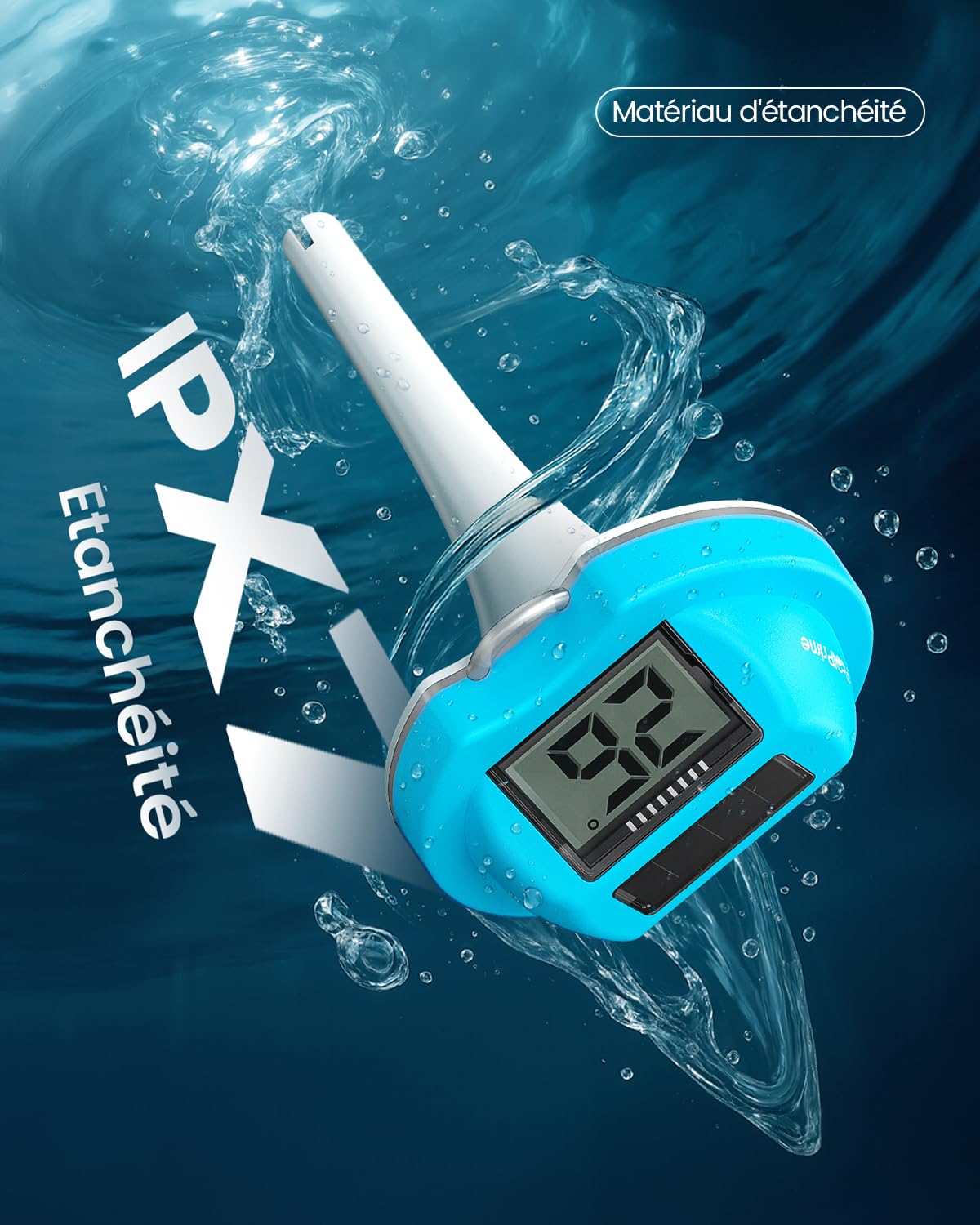 Thermometre Piscine à Double Écran, Lecture Facile, Thermomètre Piscine Flottant avec Affichage Numérique, Étanche IPX7 pour Spas, Bains Froids et Piscines (bleu)