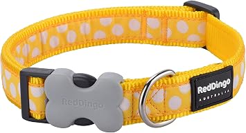 Red Dingo Dog Collar, 12 mm x 20 to 32 cm, X-Small, Yellow/White Spots