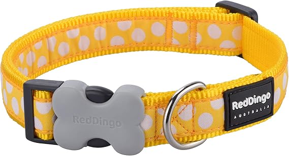 Red Dingo Dog Collar, 12 Mm X 20 To 32 Cm, X-Small, Yellow/White Spots