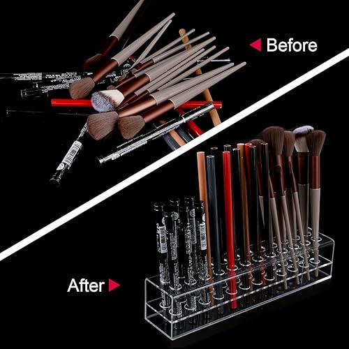 Miniatura 3 de Wiojtry Organizador de delineador de labios acrílico y organizador de delineadores de ojos, 24 lápices cosméticos estándar, estuche de exhibición de