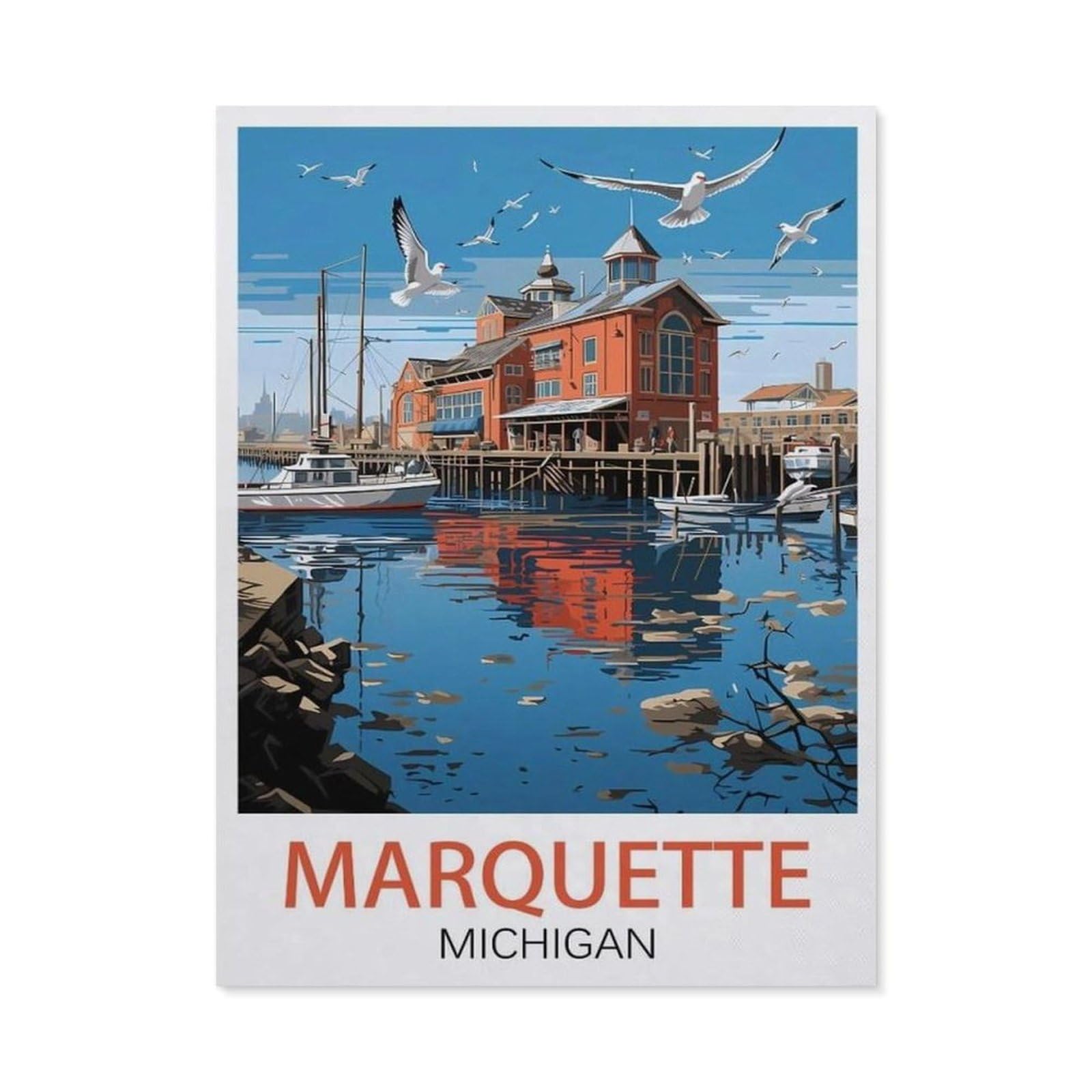 Funny Metal Tin Sign Wall Decor，Marquette Michigan(15x30cm）