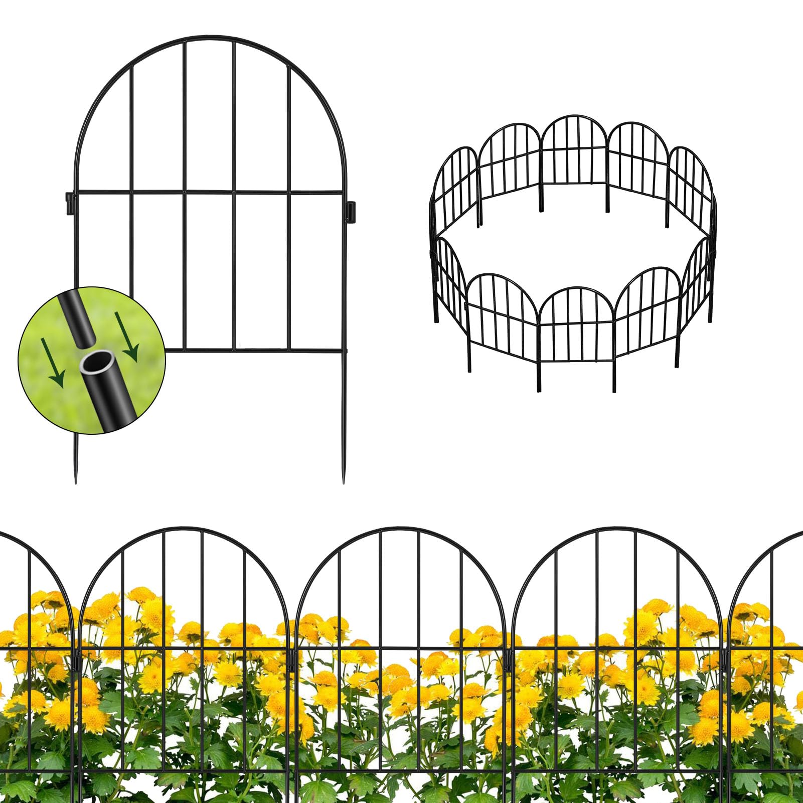 CEED4U 13ft L x 24in H Decorative Garden Fence, 12 Panels Rustproof Metal Wire Border Animal Barrier for Flower Edging for Yard Landscape Patio Outdoor Decor, Arched