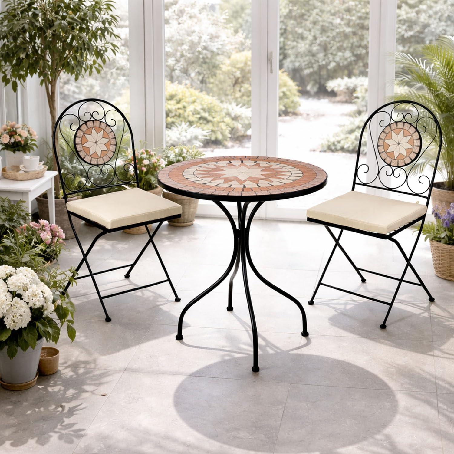 Dekoratives Mosaik Set 5-teilig Sitzgarnitur Sitzgruppe Gartentisch Stühle Gartenmöbel Bistrotisch Garten