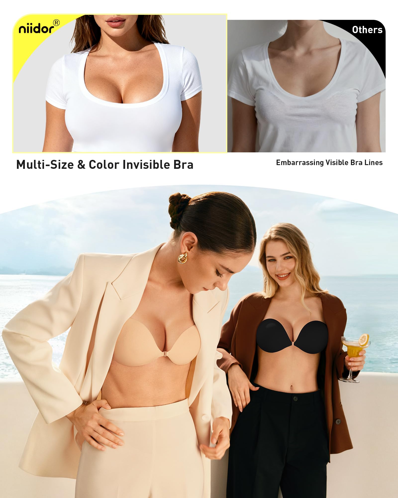 Niidor Niidor Adhesive Bra Strapless Ultra Sticky Invisible Push up Silicone Bra Multiple Colors Sizes Reusable for Backless Dress in use