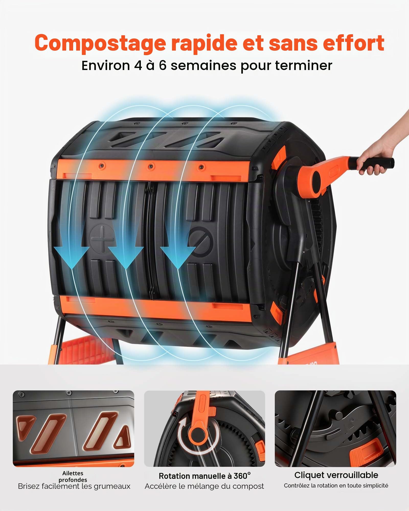 VEVOR Composteur de Jardin Rotatif, Bac à Compost Capacité 200 L à Double Chambre, pour Compostage des Déchets Cuisine Jardinier Extérieur, en PP, avec 2 Portes Coulissantes et Système d'Aération