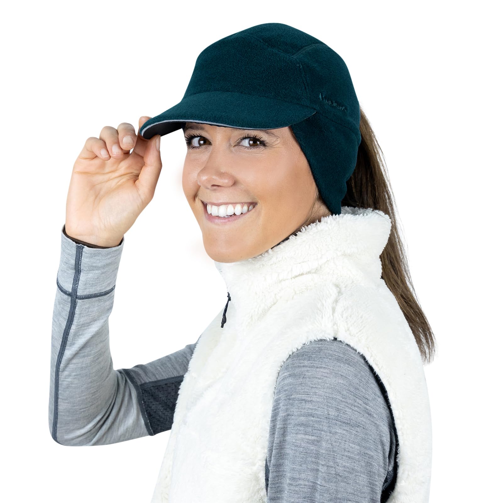 TrailHeads Fleece Ponytail Hat for Women – Trailblazer Reflective Winter Hat with Ponytail Hole for Workouts, Teal