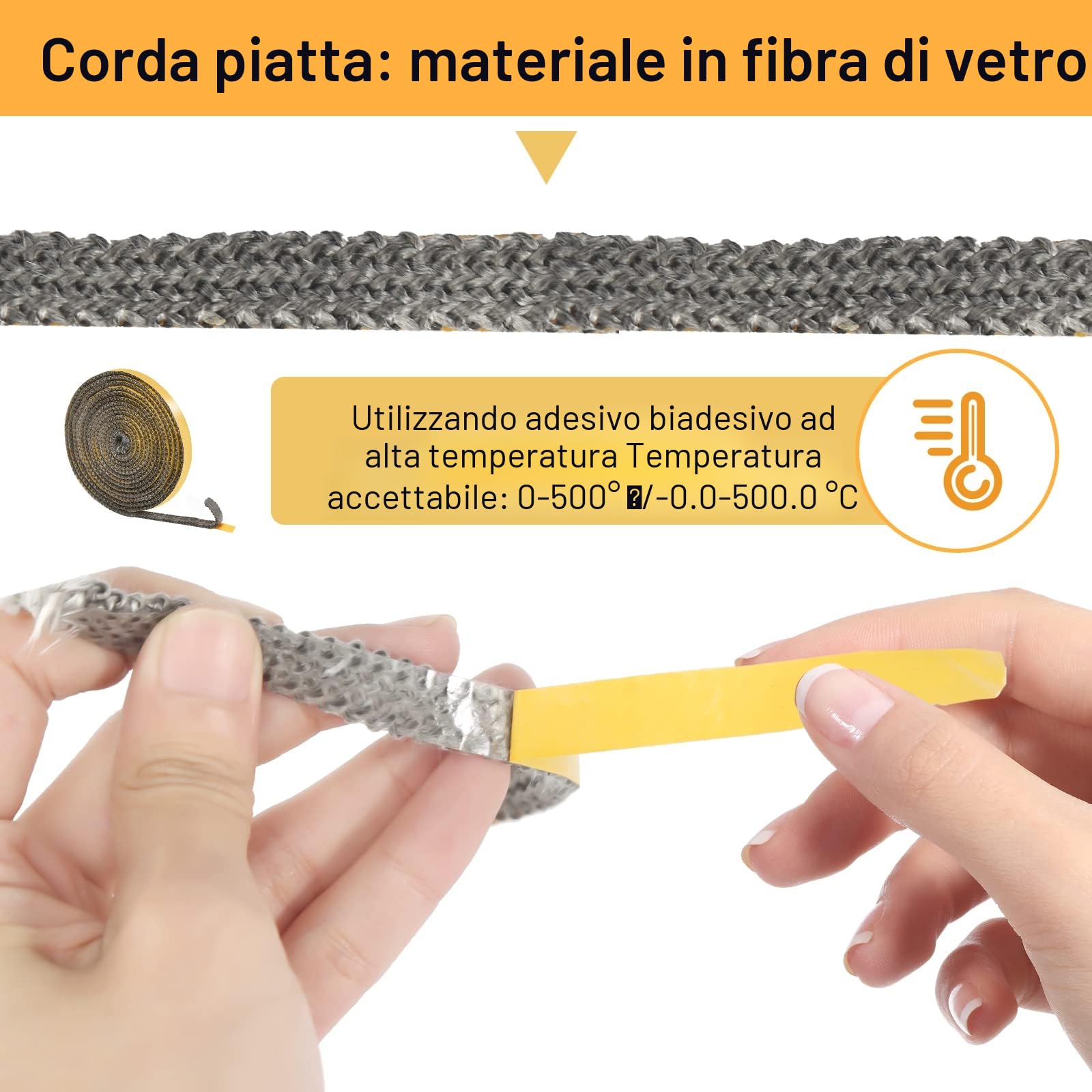 Guarnizione Camino Fibra di Vetro Resistente al Calore Fino a 500°C per Stufe Caminetti Porta del Forno (3mm x 10mm x 3m)