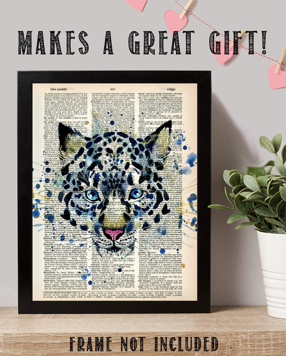Upcycled Dictionary Art -  - Classic Office and Home Decor, Library Water Color Wall Art, Animal Print Vintage Book Page Bedroom Decoration, 8.5x11 Unframed Art Poster: Snow Leopard