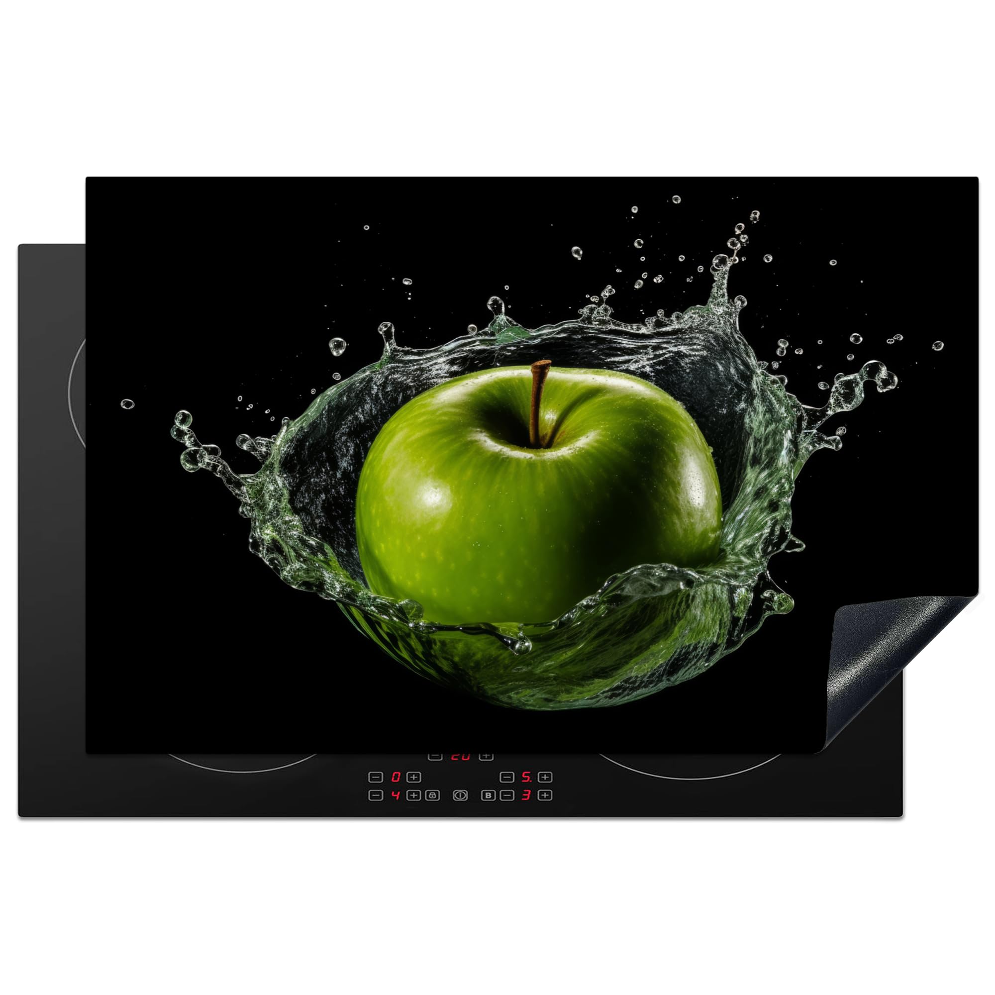 KitchenYeah© Induction Hob Cover Protector Mat 20.5"x31.9" / 81.2x52 cm Kitchen Universal Ceramic Covers for Electric Cookers Vinyl Apple - Green - Fruit - Water - Black