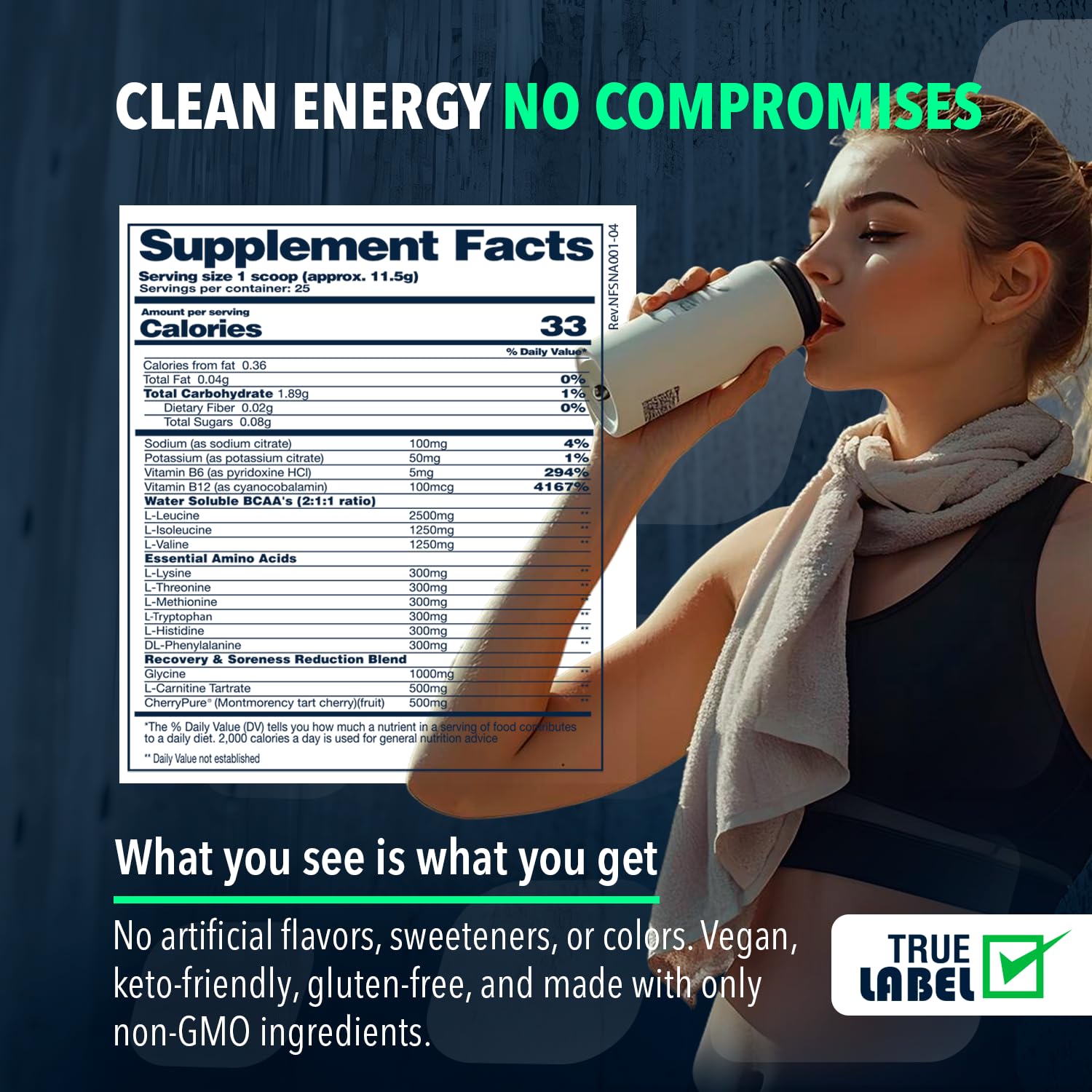 NF Sports Natural Amino. 2:1:1 BCAAs Amino Acids Powder. BCAA Energy Pre Workout Powder for Muscle Recovery. Keto Friendly, Vegan, No Artificial Flavors (25 Servings, Orange Pineapple) — Amazon image 5