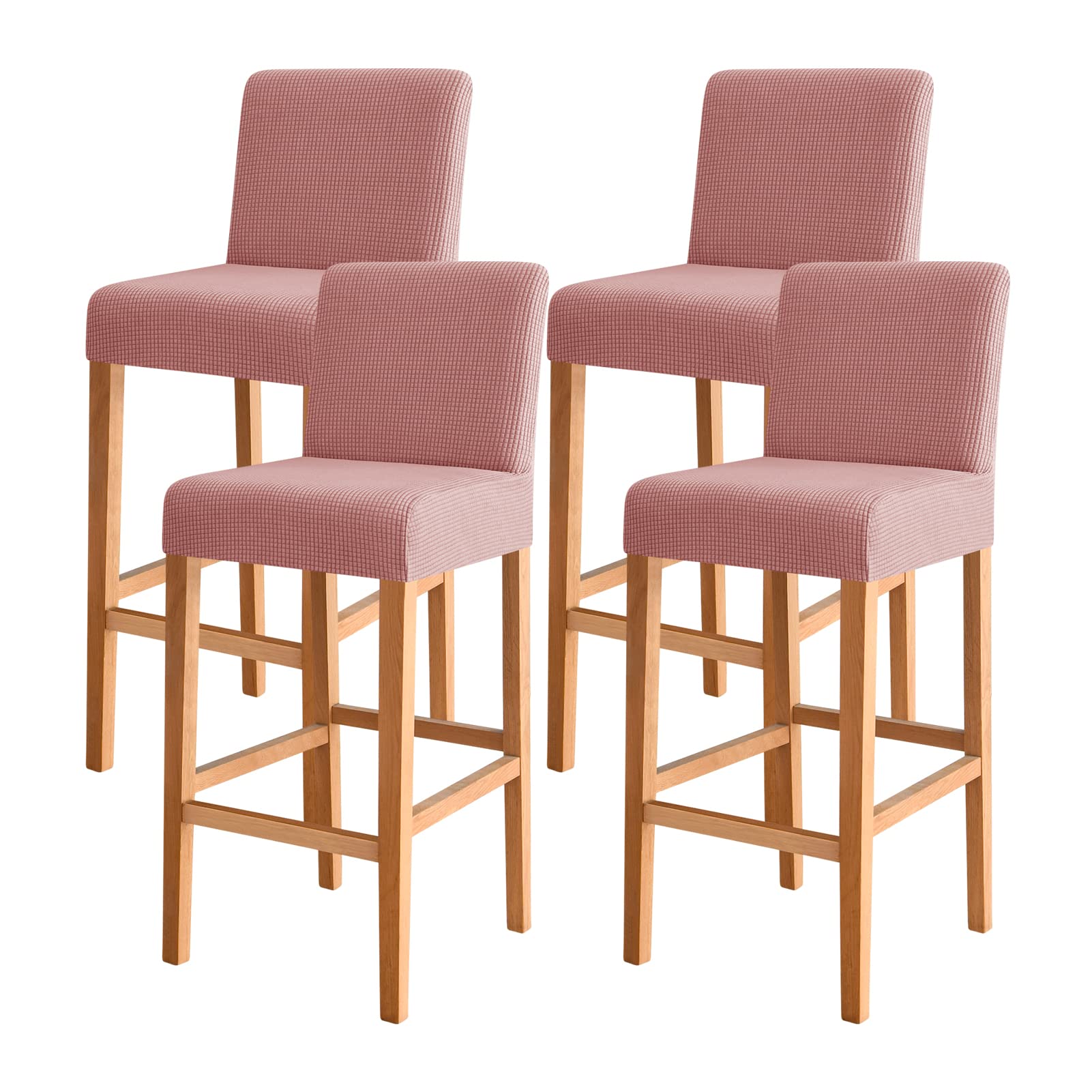 FORCHEER Bar Stool Chair Cover with Backs Set of 4 Pink Jacquard Dining Chair Barstool Slipcover Square Removable Washable
