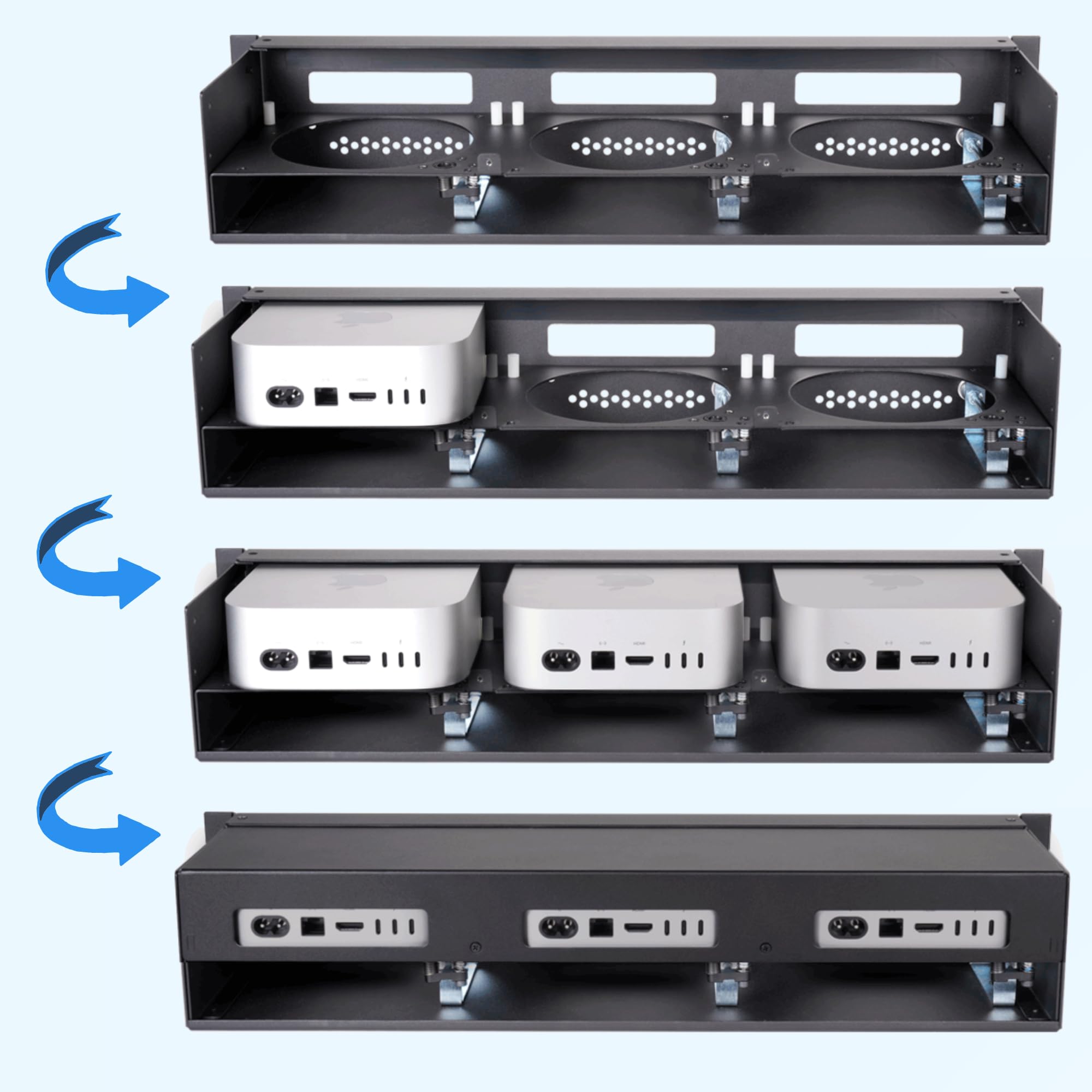 Sonnet RackMac Mini (2024+)-Alloggiamento per montaggio su rack 2Upara 1, 2 o 3 Computer Mac Mini, soluzione Montaggio rack Pro da 19 pollici