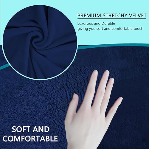 Miniatura 4 de U-NICE HOME Velvet Sofa Covers Stretch Couch Covers for 3 Cushion Couch Furniture Protector Sofa Slipcover (XL Large, Navy)