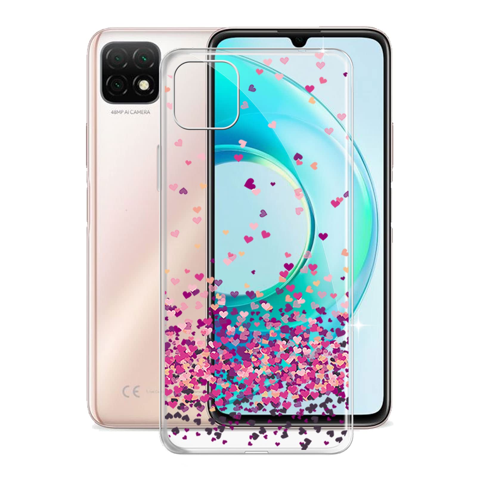 KJYFMobile Phone Case for Wiko T3 (6.6 Inches), KJF Transparent Silicone Protective Cover TPU Case Bumper Anti-Scratch Protective Cover for Wiko T3 Red Heart