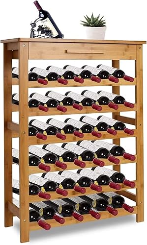 Kinsuite Estante de bambú para vino, de pie, estante de exhibición para vino, estante de almacenamiento de vino para almacenar botellas en casa, 36