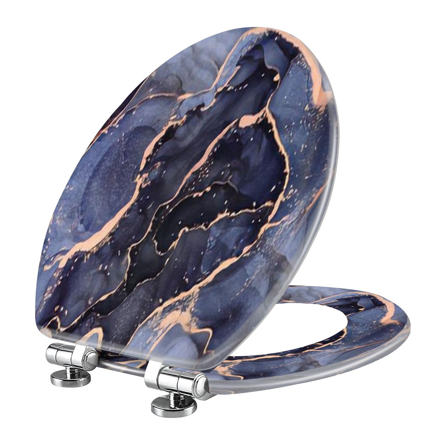 Tazyyzuu Multi7 Elongated Black And Gold Abstract Marble Resin Toilet Seat With Slow Close Quick-Release Hinges 18.5X14.5 Inches(Multi7)