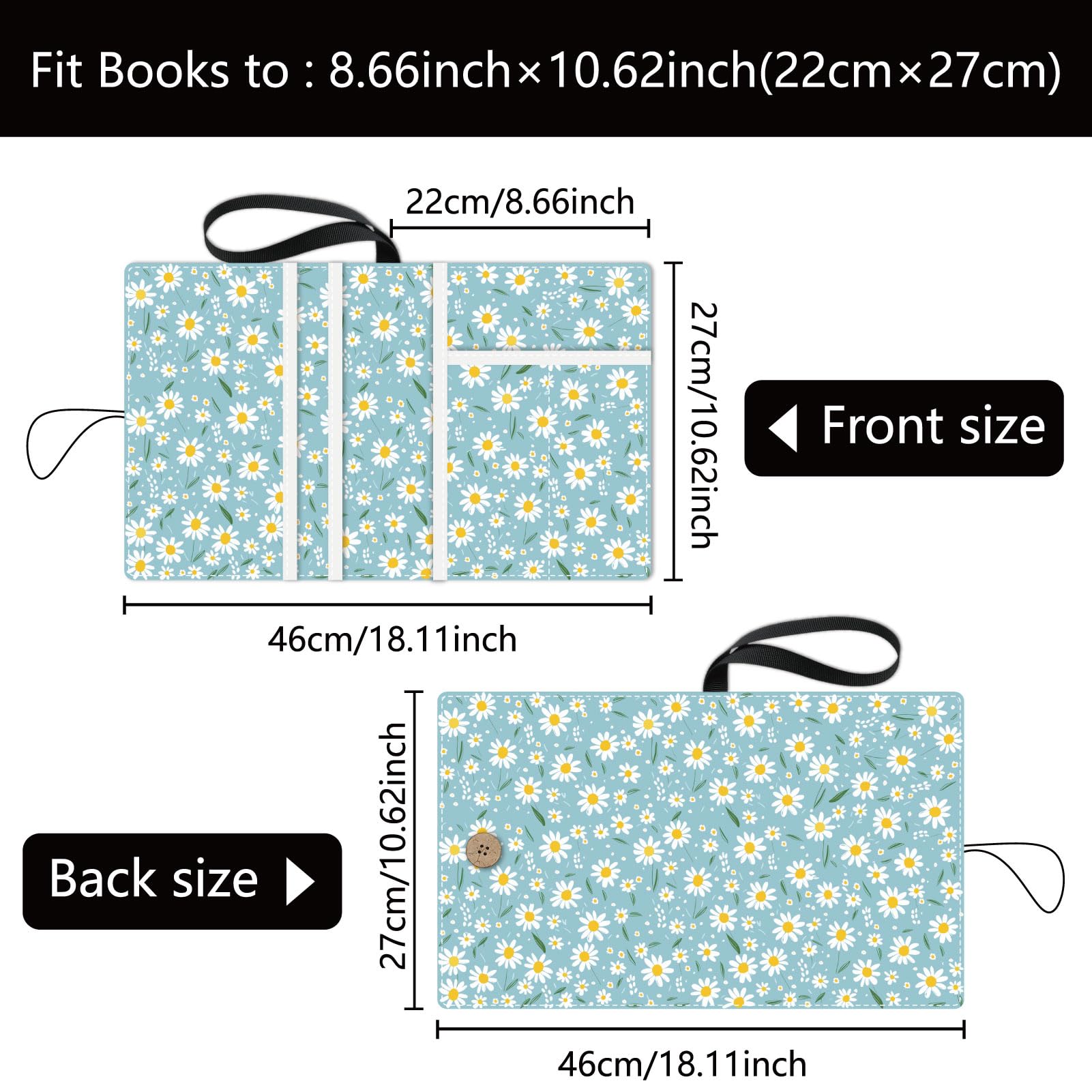 CRASPIRE Daisy Book Covers Flower Book Protector Blue Multilayer Book Sleeve for Paperbacks Washable Fabric Cloth Book Cover with Extra Sleeve Pocket for Book Lovers Classmate Gifts - Image 3