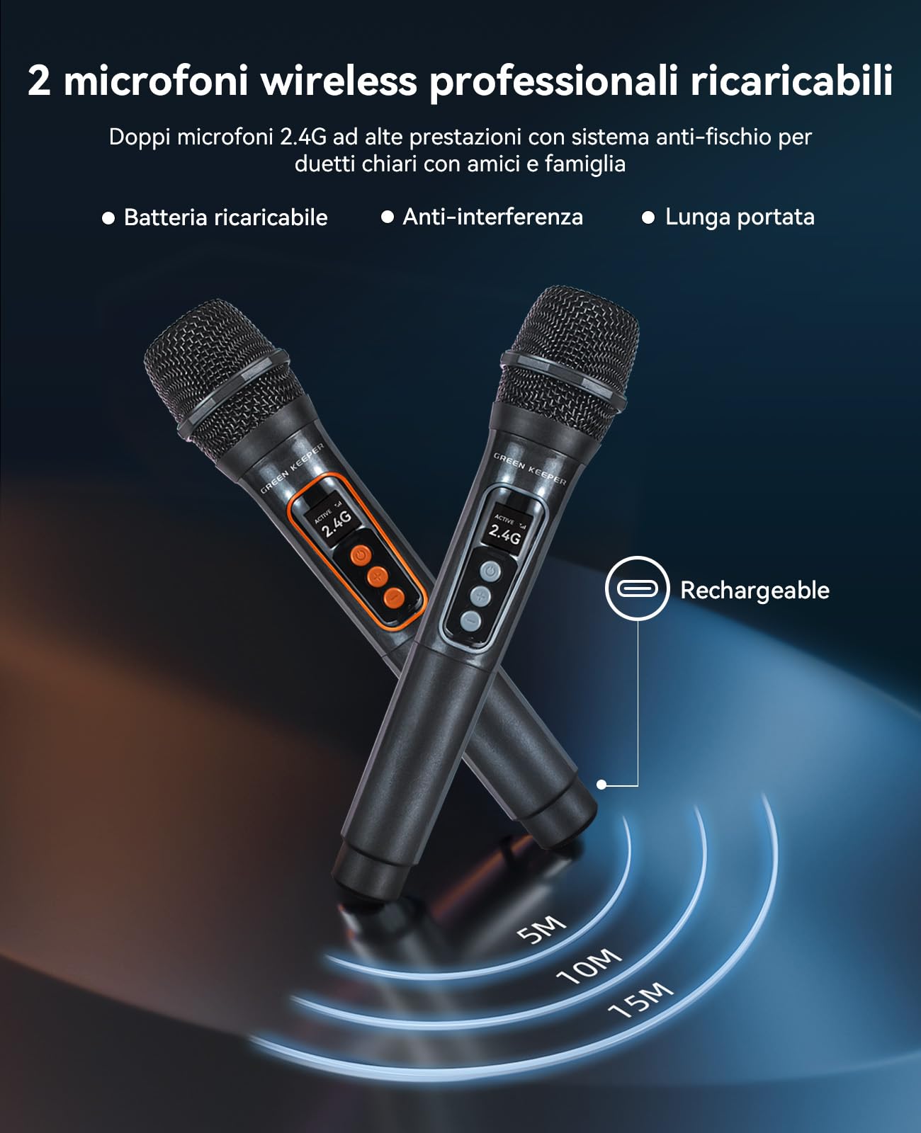 GKD40 Macchina Karaoke Portatile per Bambini e Adulti, Altoparlante Bluetooth con Sistema PA, 2 Microfoni Wireless Ricaricabili, Speaker da Festa con LED e Woofer 4" per Casa, Canto e Feste All'aperto