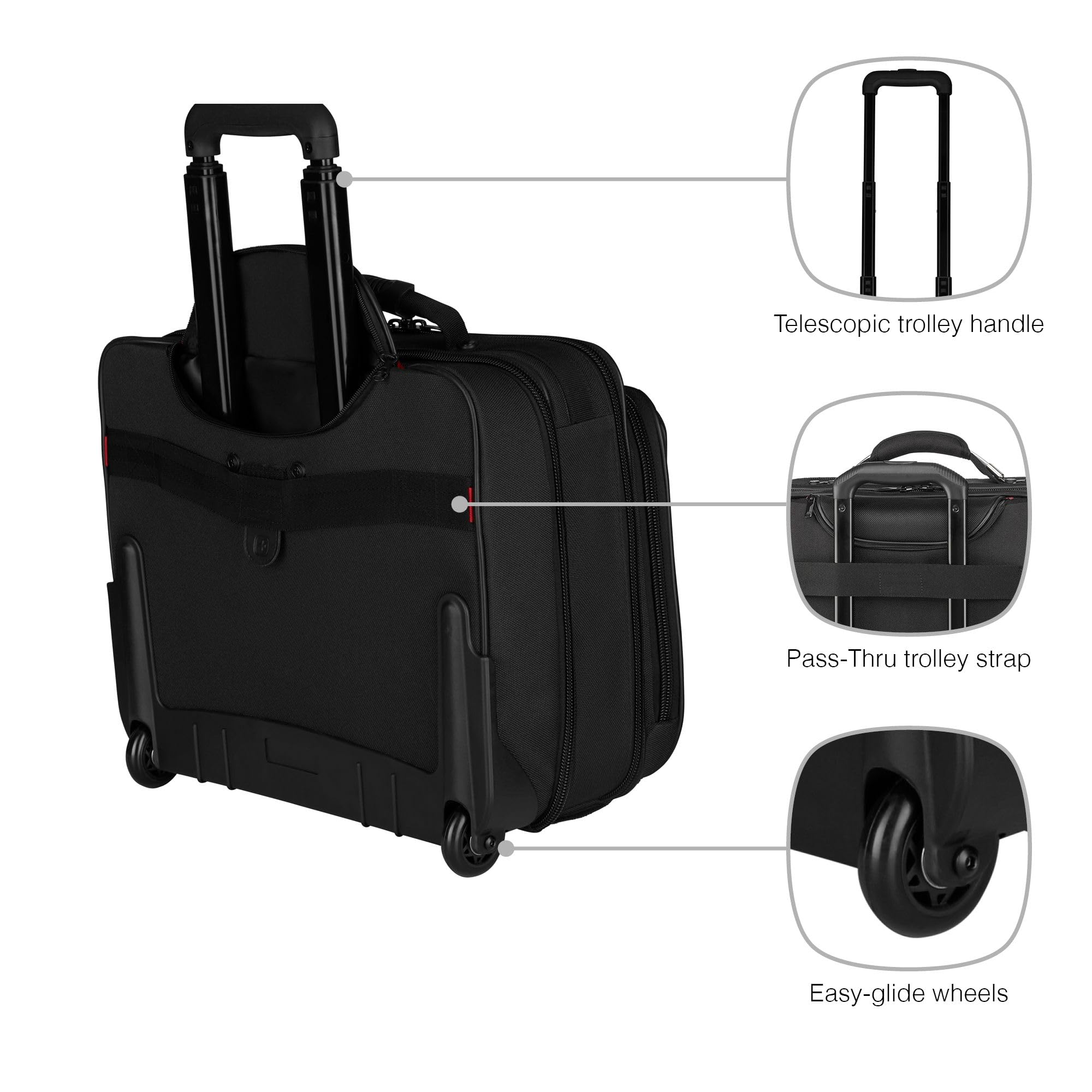 WENGER Cartella con Ruote Granada, Borsa Trolley Porta PC, Notebook 15,6”, 29 l, Uomo Donna, Ufficio Lavoro Università Scuola, Nero, 600659