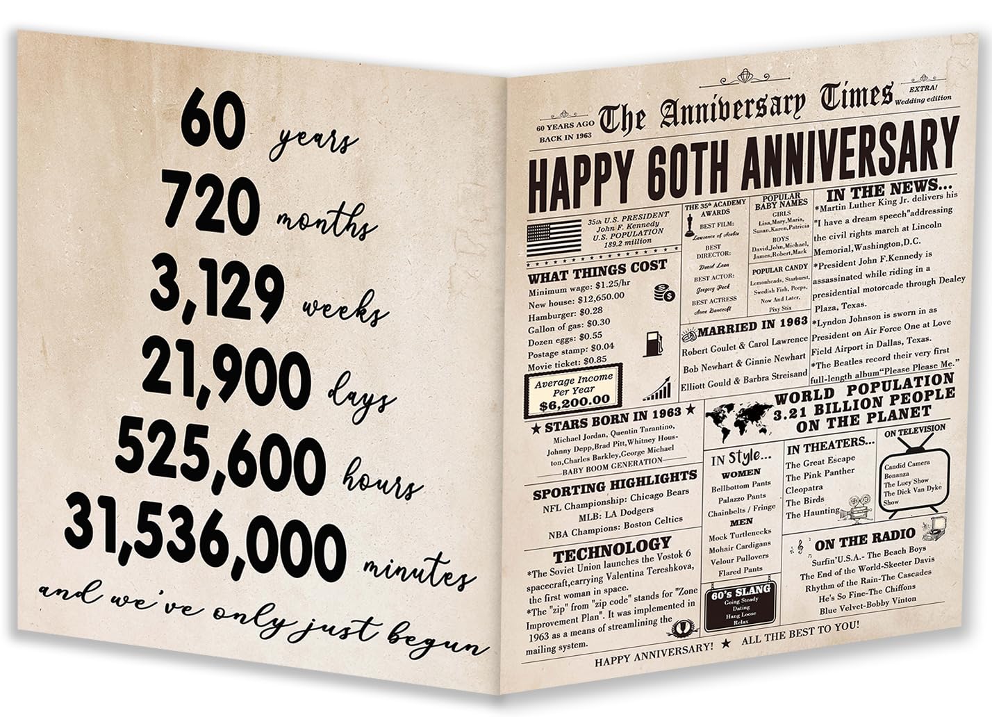 YiKaLus Large 60th Anniversary Card for Mom Dad, Nice 60 Years Wedding  Anniversary Gifts for Couples, Vintage Sixty Years Marriage Anniversary Card