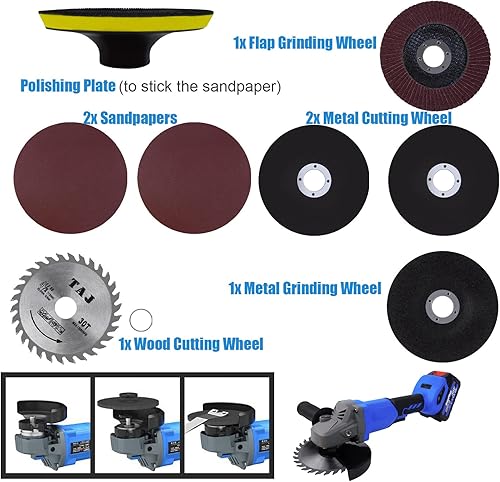 Miniatura 5 de Amoladora angular inalámbrica de 45 pulgadas 10000 RPM con batería de 3000 mAh rueda de molienda ruedas de corte mango lateral gafas bolsa de