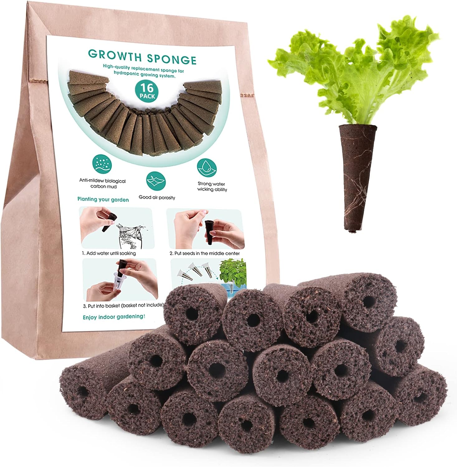 16 Pack Grow Sponges, Seed Pod Kit Root Growth Sponges Replacement Seed Pods