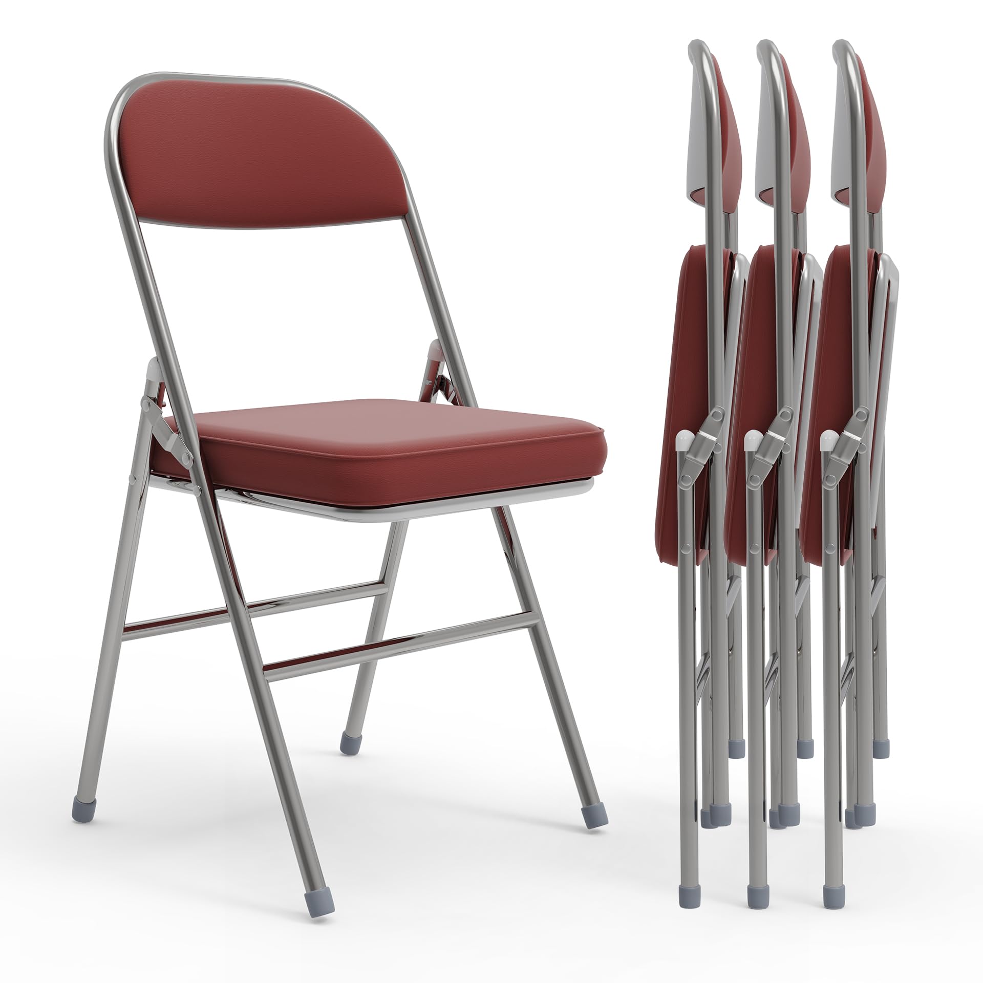 PIPOXER - Juego de 4 sillas plegables de PU, silla de oficina plegable para el hogar de la oficina, silla de invitados acolchada poderosa, rojo