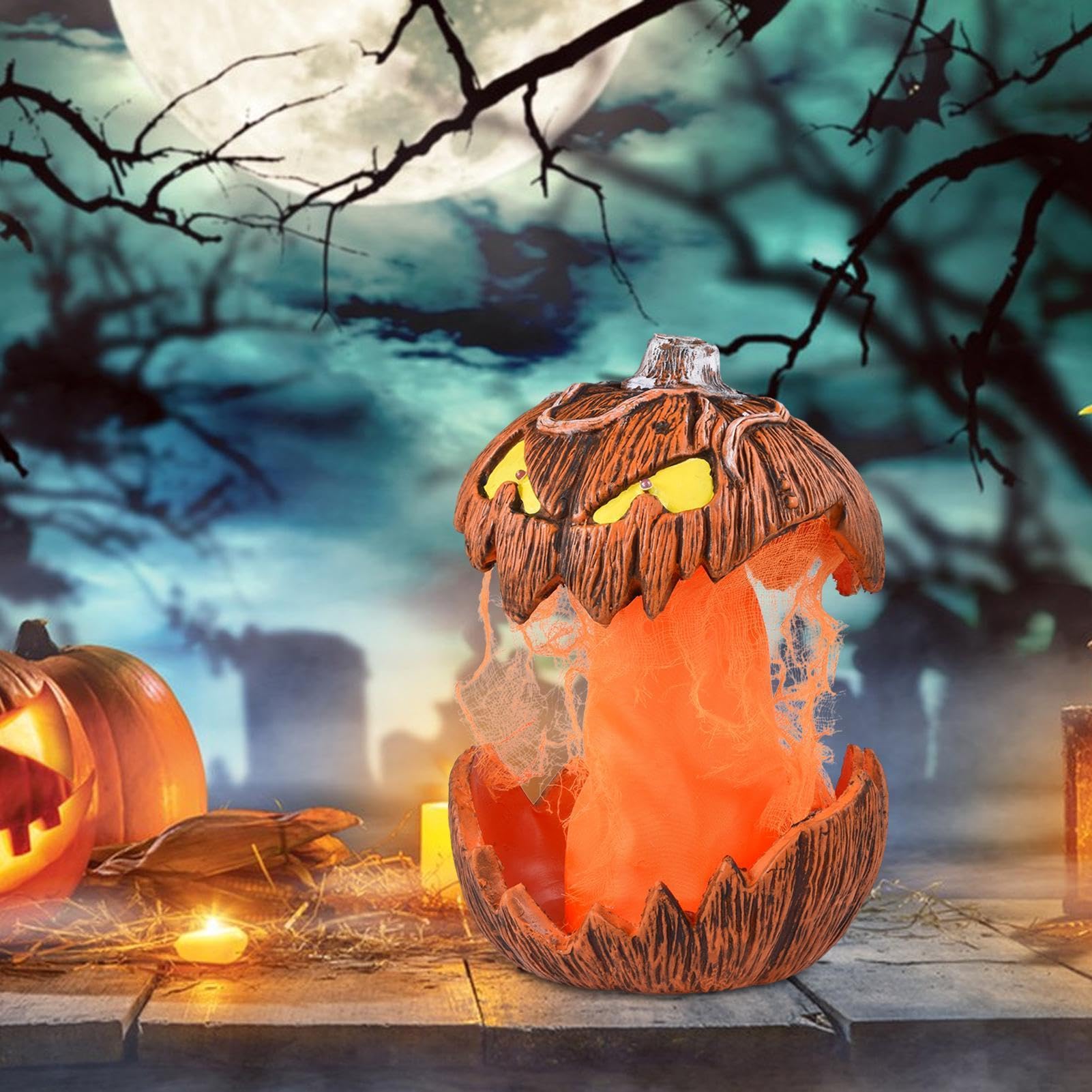 Świecąca Dynia Halloweenowa Straszna Figurka Oświetleniowa Dekoracyjna | Straszne Lampiony Dyniowe przeznaczone do jesiennych dekoracji drzwi, trawnika, sypialni i