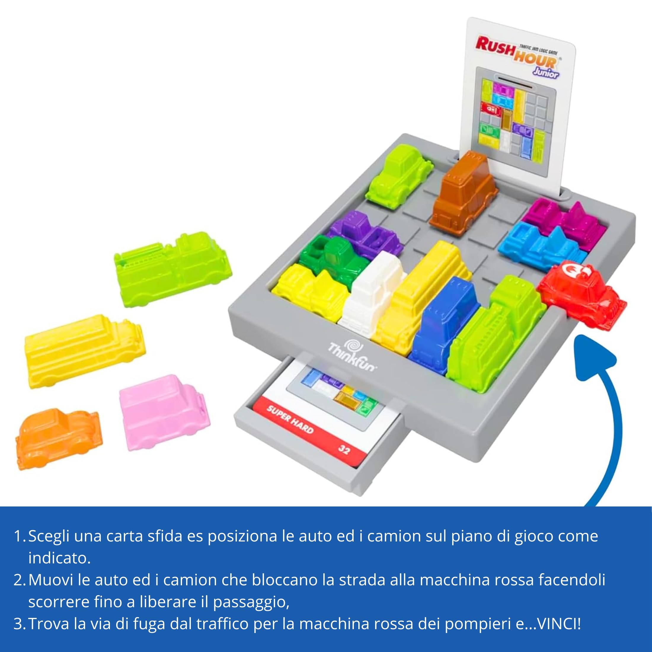 ThinkFun Rush Hour Junior Gioco Da Tavolo Per Bambini 5+ Anni, 40 Sfide Di Logica, Con Camion Dei Gelati, 1 O Più Giocatori